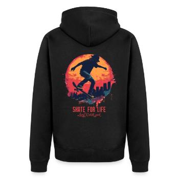 Skateboarder Skateboard Skate Skater Sonne - Unisex Premium Bio Zip Hoodie - Schwarz - Hinten - Nico (187cm)