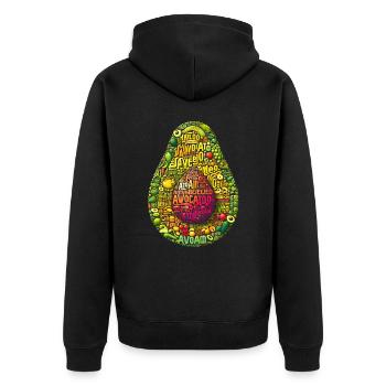 ULTRA AVOCADO TYPOGRAFIE KUNST, TEXTKUNST, WORTKUNST - Unisex Premium Bio Zip Hoodie - Schwarz - Hinten - Nico (187cm)