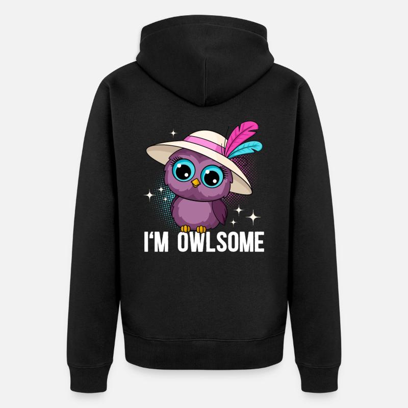 I'M Owlsome Eule Eulen - Unisex Premium Bio Zip Hoodie - Schwarz
