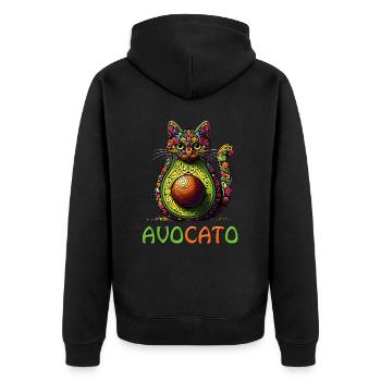 AVOCATO EINE LUSTIGE BUNTE FUSION AUS KATZE UND AVOCADO - Unisex Premium Bio Zip Hoodie - Schwarz - Hinten - Nico (187cm)