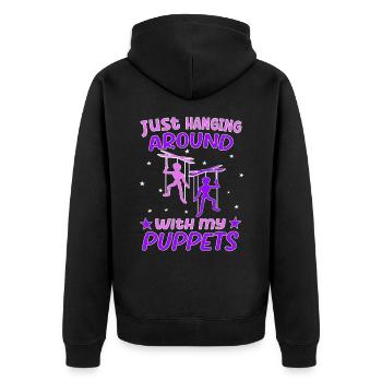 Puppenbühne für Marionetten und Puppenspiele - Unisex Premium Bio Zip Hoodie - Schwarz - Hinten - Nico (187cm)