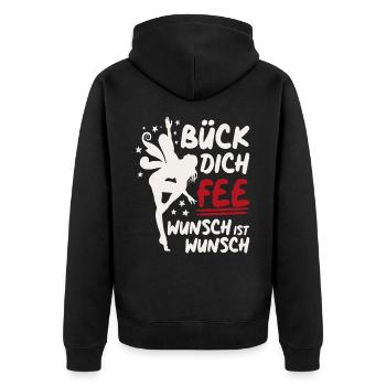 Bück dich Fee - Wunsch ist Wunsch - Unisex Premium Bio Zip Hoodie - Schwarz - Hinten - Nico (187cm)