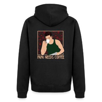 PAPA NEEDS COFFEE - Unisex Premium Bio Zip Hoodie - Schwarz - Hinten - Nico (187cm)