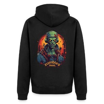 ZOMBIE DJ LISTINING TO MUSIC, HALLOWEEN HORROR - Unisex Premium Organic Zip Hoodie - black - Back - Nico (187cm)