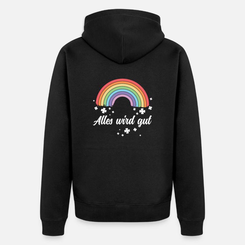 Regenbogen - Alles wird gut! - Unisex Premium Bio Zip Hoodie - Schwarz