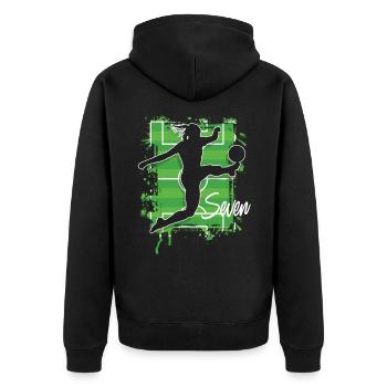 Fußballerin Fußball 7. Geburtstag - Unisex Premium Bio Zip Hoodie - Schwarz - Hinten - Nico (187cm)
