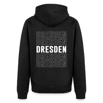 Dresden Scripture Germany - Unisex Premium Organic Zip Hoodie - black - Back - Nico (187cm)