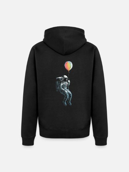 Astronaut Space Spaceman Balloon - Unisex Premium Organic Zip Hoodie - black