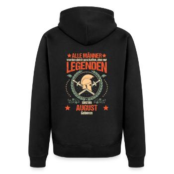 Sparta Legende im August Geboren - Unisex Premium Bio Zip Hoodie - Schwarz - Hinten - Nico (187cm)