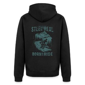 Motorrad Motocross Motorsport Born to Ride - Unisex Premium Bio Zip Hoodie - Schwarz - Hinten - Nico (187cm)