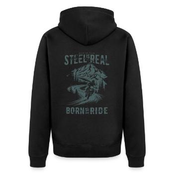 Motorrad Motocross Motorsport Born to Ride - Unisex Premium Bio Zip Hoodie - Schwarz - Hinten - Nico (187cm)