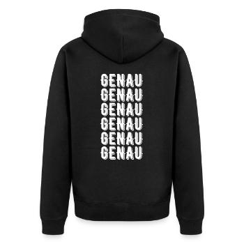 Genau Lustiger Spruch - Unisex Premium Bio Zip Hoodie - Schwarz - Hinten - Nico (187cm)