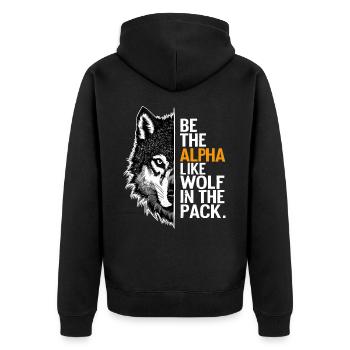 Wolf Wölfe Lustiger Sprüche Wolfsrudel Tiere - Unisex Premium Bio Zip Hoodie - Schwarz - Hinten - Nico (187cm)