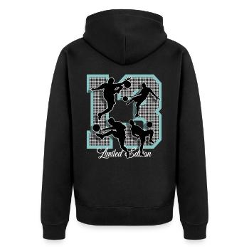 13e anniversaire Football - Veste à capuche bio Premium Unisexe - noir - Dos - Nico (187cm)