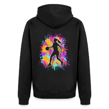 Basketball Basketballerin Frauen Basketball - Unisex Premium Bio Zip Hoodie - Schwarz - Hinten - Nico (187cm)