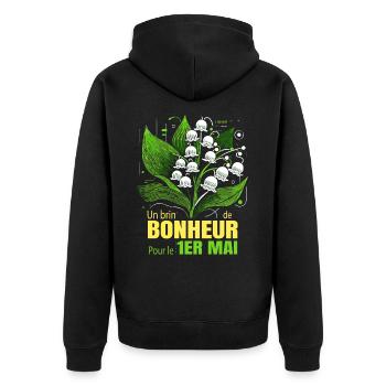 Maiglöckchenfest ist ein bisschen Glück für den 1. Mai - Unisex Premium Bio Zip Hoodie - Schwarz - Hinten - Nico (187cm)