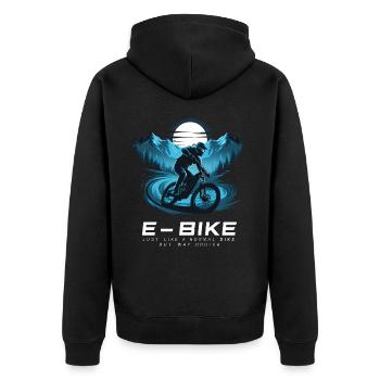 E-Bike Saying Ebiker Cyclist Mountains Nature - Unisex Premium Organic Zip Hoodie - black - Back - Nico (187cm)