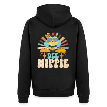 Bee Hippie Biene Peace - Unisex Premium Organic Zip Hoodie - black - Back - Nico (187cm)