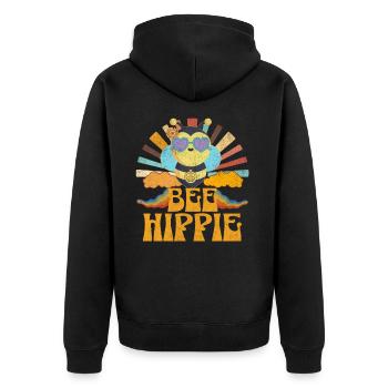 Bee Hippie Biene Peace - Unisex Premium Bio Zip Hoodie - Schwarz - Hinten - Nico (187cm)