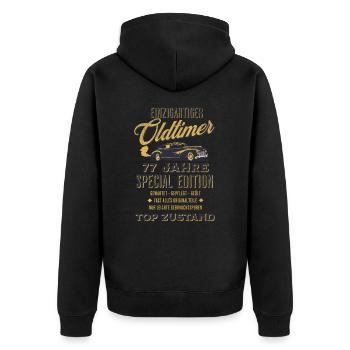 77. Geburtstag Oldtimer TOP ZUSTAND - Unisex Premium Bio Zip Hoodie - Schwarz - Hinten - Nico (187cm)