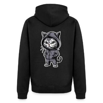 Angry Angry Cat - Unisex Premium Organic Zip Hoodie - black - Back - Nico (187cm)