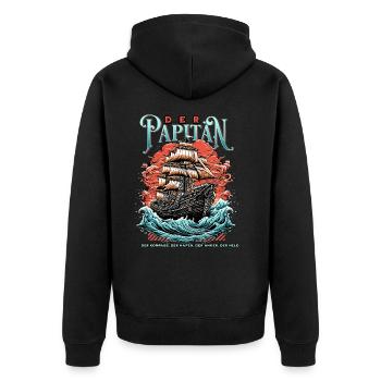 Papitän Papa Kapitän Vatertag Captain Anker Segler - Unisex Premium Bio Zip Hoodie - Schwarz - Hinten - Nico (187cm)