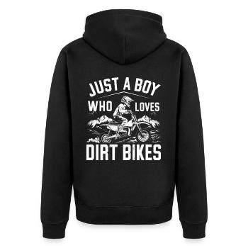Just A Boy Who Loves Dirt Bikes - Unisex Premium Bio Zip Hoodie - Schwarz - Hinten - Nico (187cm)