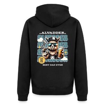 Alvadder Alpaka Papa Vater Vatertag - Unisex Premium Bio Zip Hoodie - Schwarz - Hinten - Nico (187cm)