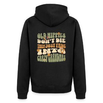 Hippie Oma - Unisex Premium Bio Zip Hoodie - Schwarz - Hinten - Nico (187cm)