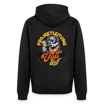 Projektleitung vollsuff Bier Saufen Alpaka - Unisex Premium Bio Zip Hoodie - Schwarz - Hinten - Nico (187cm)
