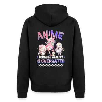 Anime Because Reality Is Overrated - Unisex Premium Bio Zip Hoodie - Schwarz - Hinten - Nico (187cm)