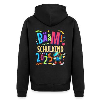 Bääm Schulkind 2025 - Unisex Premium Bio Zip Hoodie - Schwarz - Hinten - Nico (187cm)