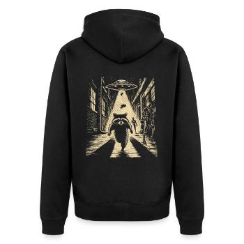 Un raton laveur fuit les extraterrestres et les OVNIS - Veste à capuche bio Premium Unisexe - noir - Dos - Nico (187cm)
