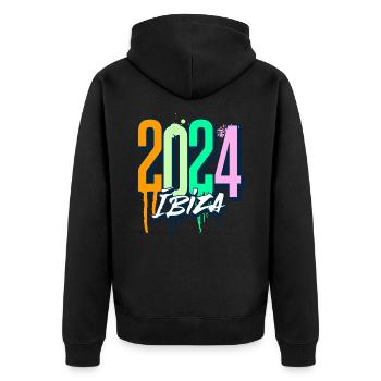 Ibiza 2024 - Unisex Premium Bio Zip Hoodie - Schwarz - Hinten - Nico (187cm)