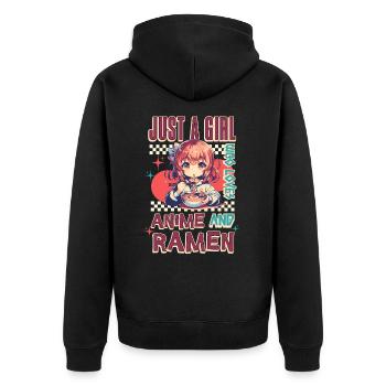 Just A Girl Who Loves Anime And Ramen - Unisex Premium Bio Zip Hoodie - Schwarz - Hinten - Nico (187cm)