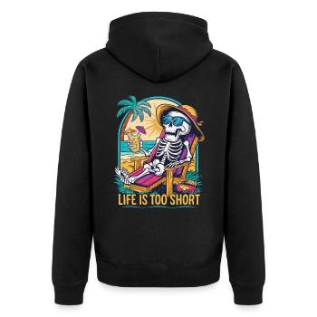Drôle de squelette avec un dicton pour les vacances - Veste à capuche bio Premium Unisexe - noir - Dos - Nico (187cm)