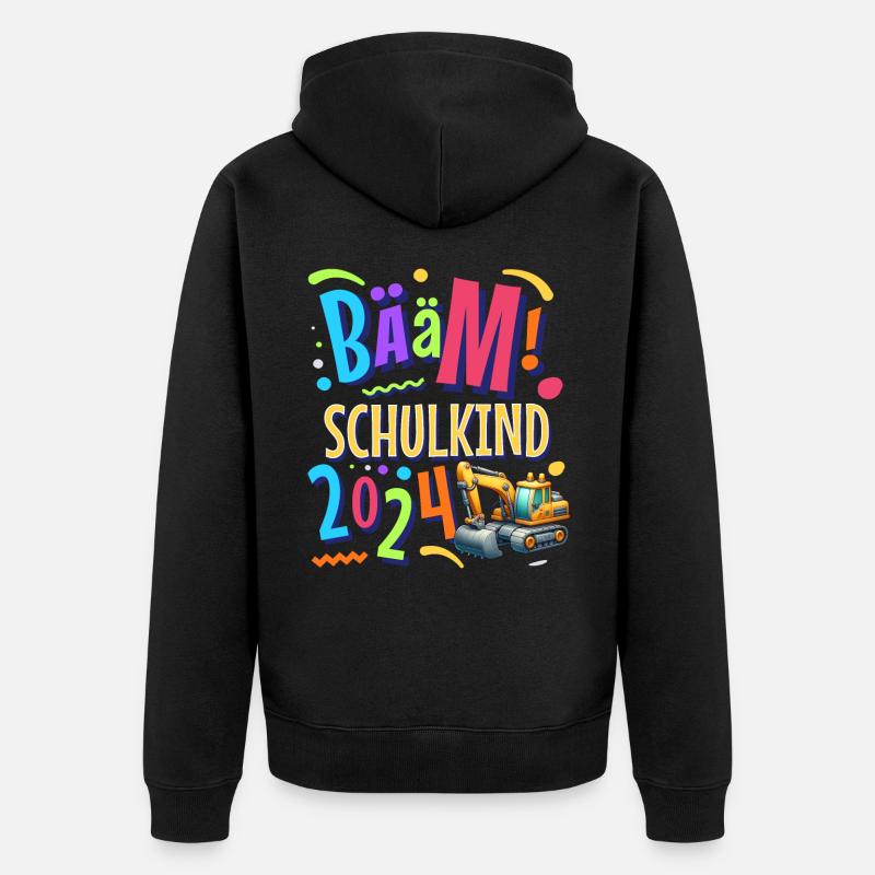 Bääm Schulkind 2024 Bagger - Unisex Premium Bio Zip Hoodie - Schwarz