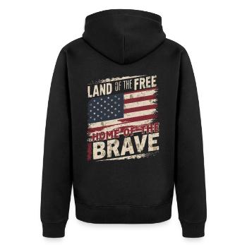 Amerikanische Flagge USA Land of the Free - Unisex Premium Bio Zip Hoodie - Schwarz - Hinten - Nico (187cm)