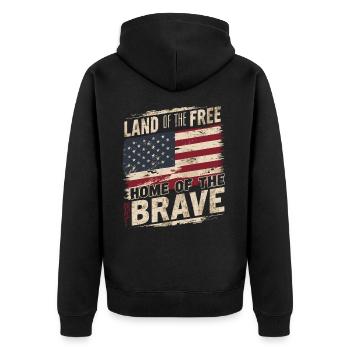 Amerikanische Flagge USA Land of the Free - Unisex Premium Bio Zip Hoodie - Schwarz - Hinten - Nico (187cm)