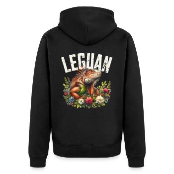 Leguan - Unisex Premium Bio Zip Hoodie - Schwarz - Hinten - Nico (187cm)