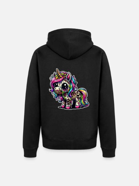 Einhorn Zombie Monster - Unisex Premium Bio Zip Hoodie - Schwarz
