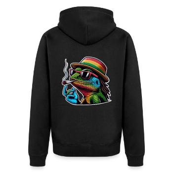Echse Kiffen Cannabis - Unisex Premium Bio Zip Hoodie - Schwarz - Hinten - Nico (187cm)