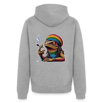 Lézard fumant du cannabis - Veste à capuche bio Premium Unisexe - gris chiné - Dos - Nico (187cm)