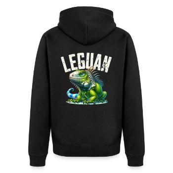 Leguan - Unisex Premium Bio Zip Hoodie - Schwarz - Hinten - Nico (187cm)