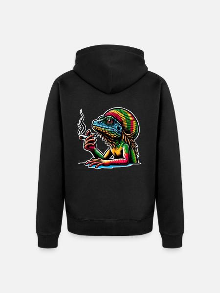 Lizard Smoking Cannabis - Unisex Premium Organic Zip Hoodie - black