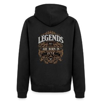 2023 Juni Geboren Geburtstag Geburtsjahr - Unisex Premium Bio Zip Hoodie - Schwarz - Hinten - Nico (187cm)