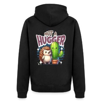 Hedgehog Cactus Not A Hugger - Unisex Premium Organic Zip Hoodie - black - Back - Nico (187cm)