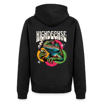 Highdechse Eidechse Reptilien - Unisex Premium Bio Zip Hoodie - Schwarz - Hinten - Nico (187cm)