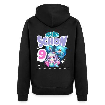 9. Geburtstag Meerjungfrau Delfin Kinder Mädchen - Unisex Premium Bio Zip Hoodie - Schwarz - Hinten - Nico (187cm)