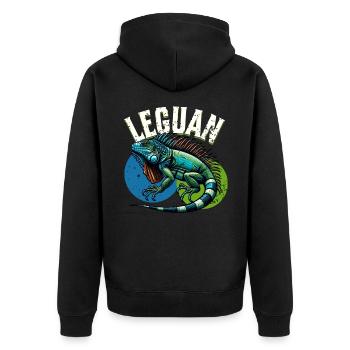 Leguan - Unisex Premium Bio Zip Hoodie - Schwarz - Hinten - Nico (187cm)